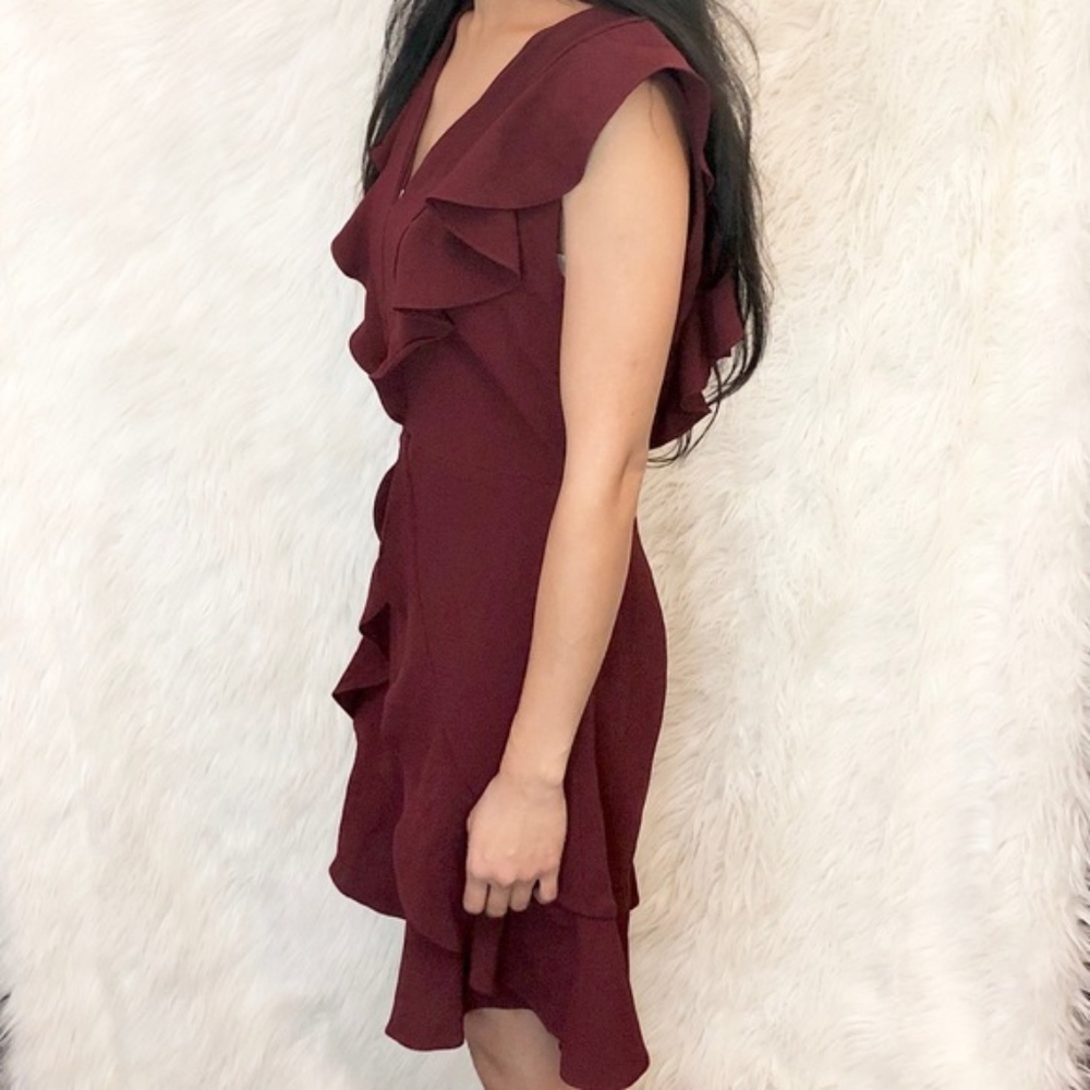 💎 Lulus Gorgeous Burgundy Red Ruffle Dress - Picture 3 of 8
